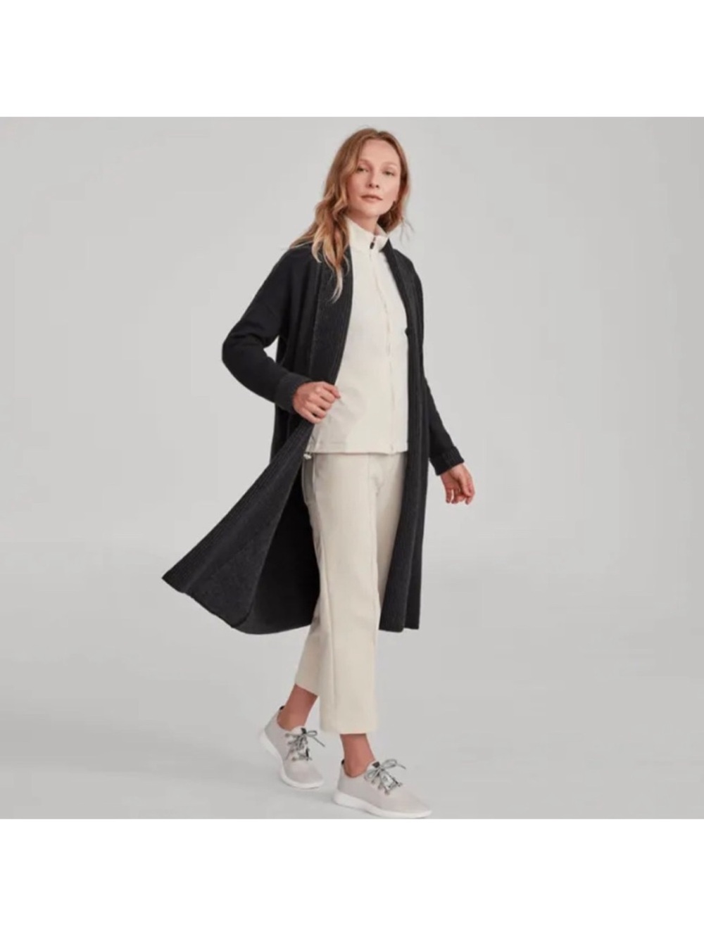 allbirds 100% Merino Wool The Cardi Long Line Black Ribbed Knit Cardigan Sz XS